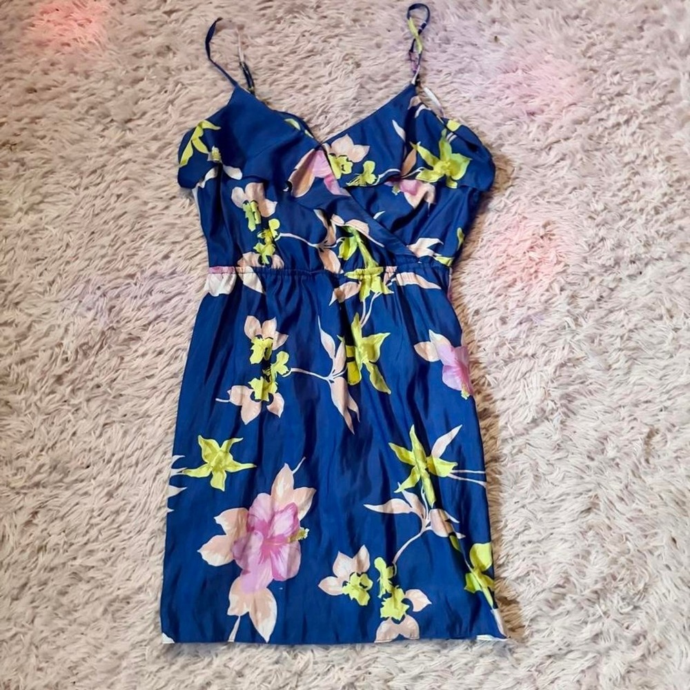 Tropical Floral Resort Cruise Travel Vacation Ruffle Dress Womens M Colorful
